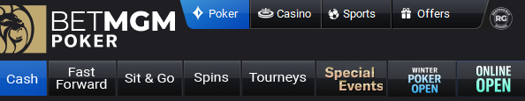 BetMGM online poker top menu options in Michigan